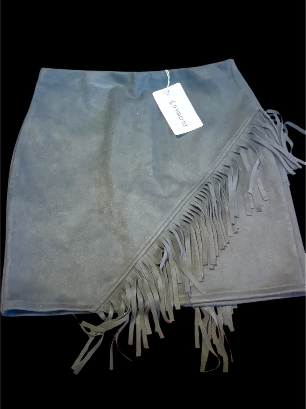 Fringed Faux Suede Mini Skirt - Black
